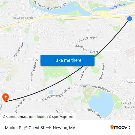 Market St @ Guest St to Newton, MA map