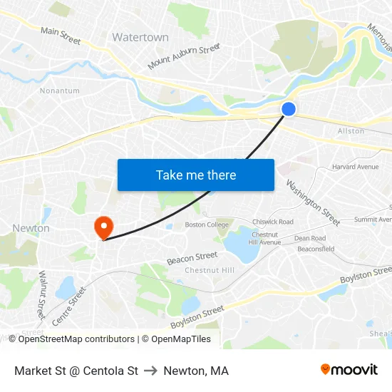 Market St @ Centola St to Newton, MA map