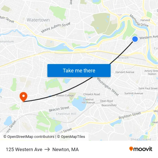 125 Western Ave to Newton, MA map
