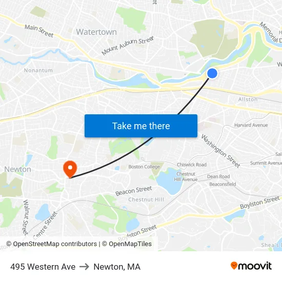 495 Western Ave to Newton, MA map