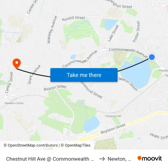 Chestnut Hill Ave @ Commonwealth Ave to Newton, MA map