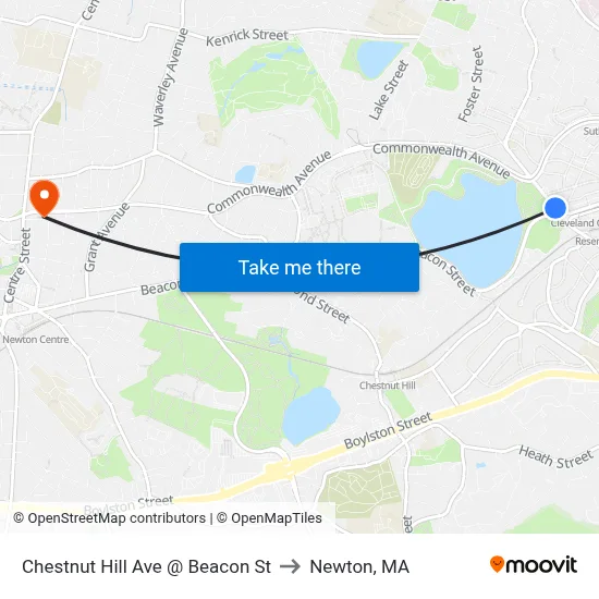 Chestnut Hill Ave @ Beacon St to Newton, MA map