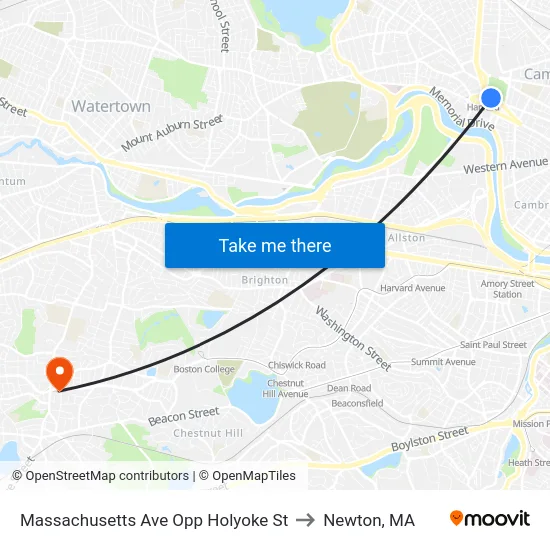 Massachusetts Ave Opp Holyoke St to Newton, MA map