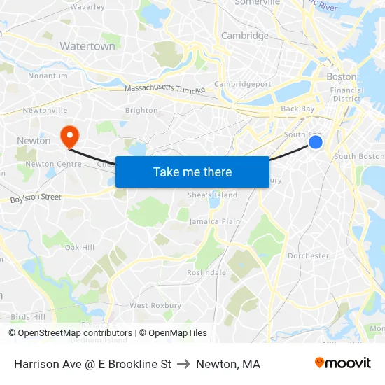 Harrison Ave @ E Brookline St to Newton, MA map