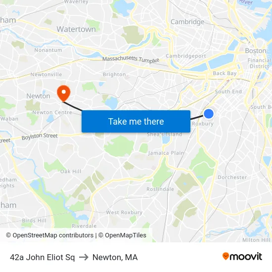 42a John Eliot Sq to Newton, MA map