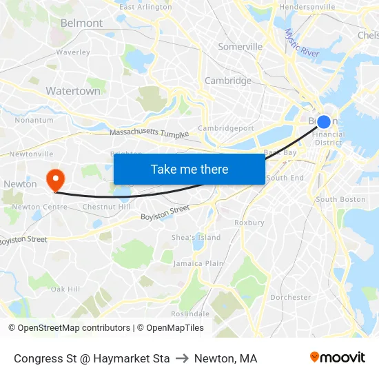 Congress St @ Haymarket Sta to Newton, MA map