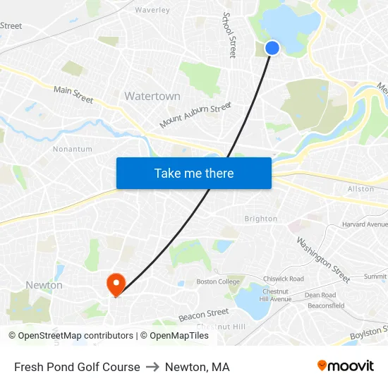 Fresh Pond Golf Course to Newton, MA map