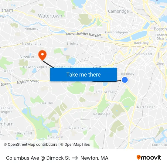 Columbus Ave @ Dimock St to Newton, MA map