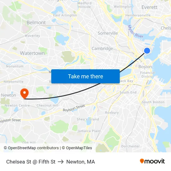 Chelsea St @ Fifth St to Newton, MA map