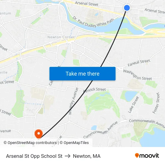Arsenal St Opp School St to Newton, MA map