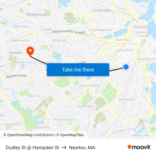Dudley St @ Hampden St to Newton, MA map