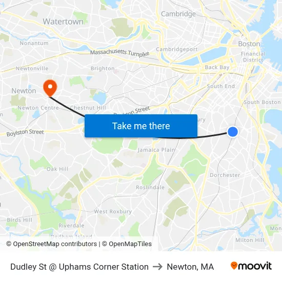 Dudley St @ Uphams Corner Station to Newton, MA map
