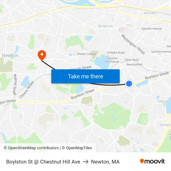 Boylston St @ Chestnut Hill Ave to Newton, MA map