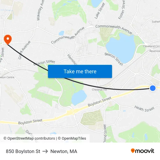 850 Boylston St to Newton, MA map
