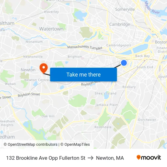 132 Brookline Ave Opp Fullerton St to Newton, MA map