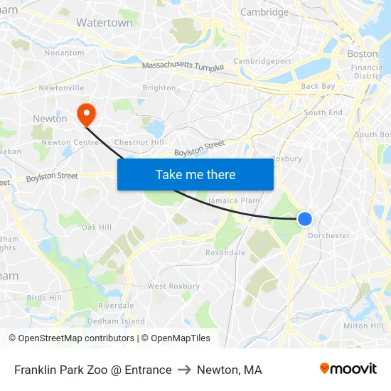 Franklin Park Zoo @ Entrance to Newton, MA map