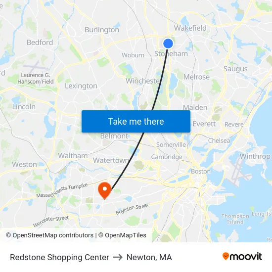 Redstone Shopping Center to Newton, MA map