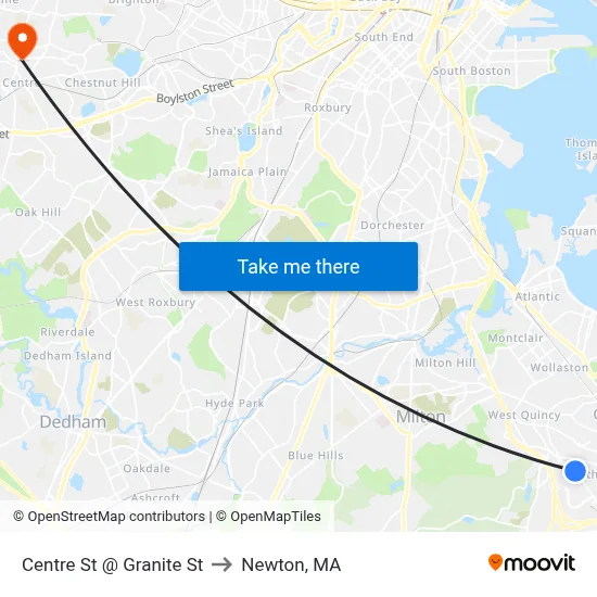 Centre St @ Granite St to Newton, MA map