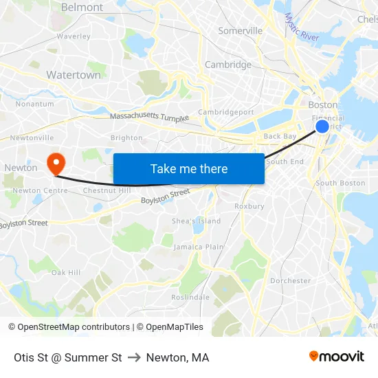 Otis St @ Summer St to Newton, MA map