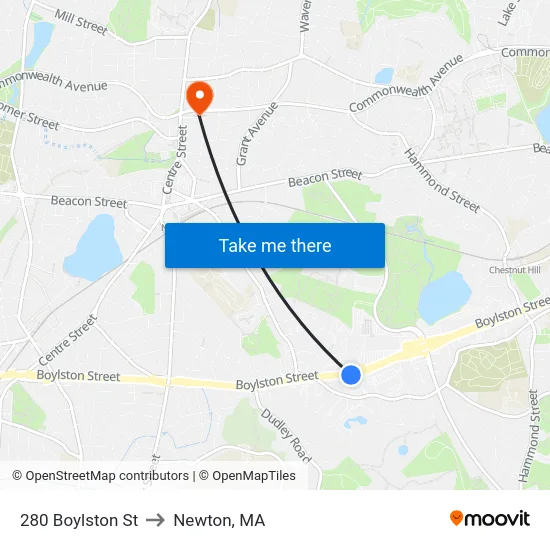 280 Boylston St to Newton, MA map