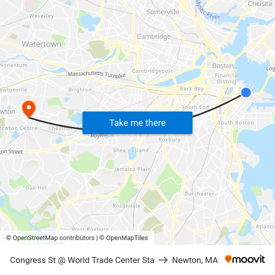 Congress St @ World Trade Center Sta to Newton, MA map