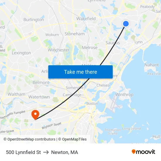 500 Lynnfield St to Newton, MA map
