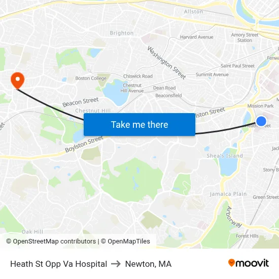 Heath St Opp Va Hospital to Newton, MA map