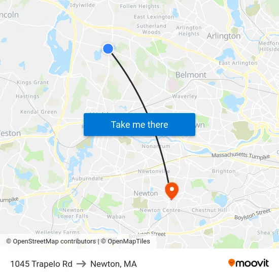 1045 Trapelo Rd to Newton, MA map