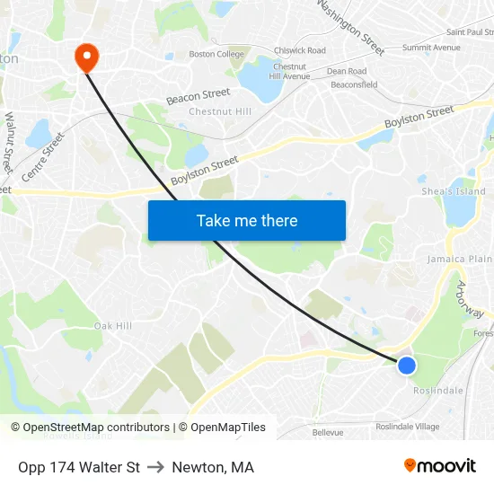 Opp 174 Walter St to Newton, MA map