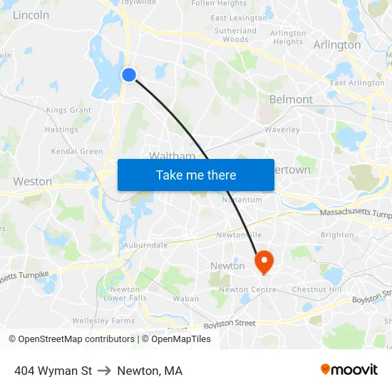 404 Wyman St to Newton, MA map
