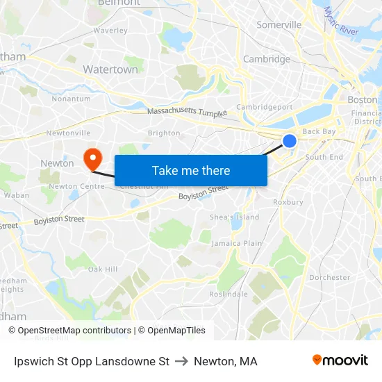 Ipswich St Opp Lansdowne St to Newton, MA map