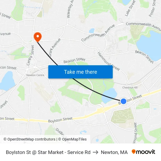 Boylston St @ Star Market - Service Rd to Newton, MA map