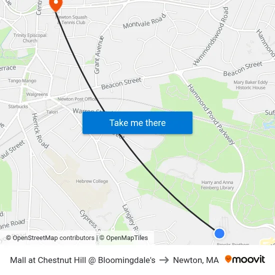 Mall at Chestnut Hill @ Bloomingdale's to Newton, MA map