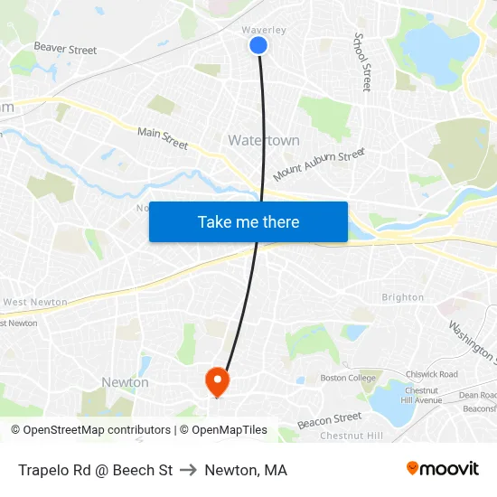 Trapelo Rd @ Beech St to Newton, MA map