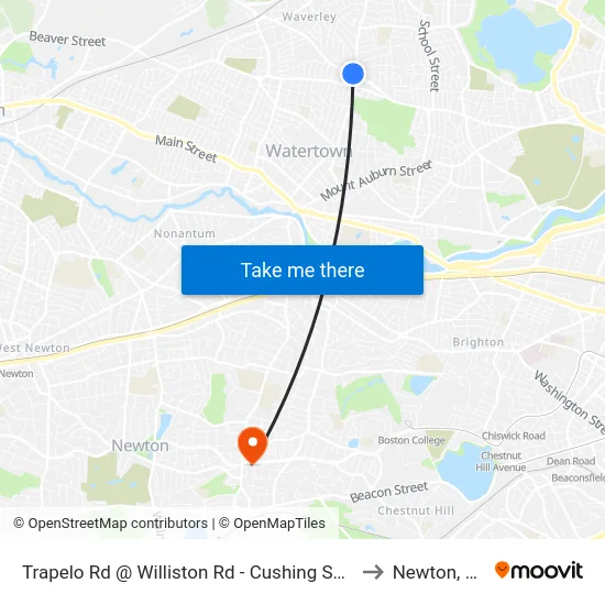 Trapelo Rd @ Williston Rd - Cushing Square to Newton, MA map