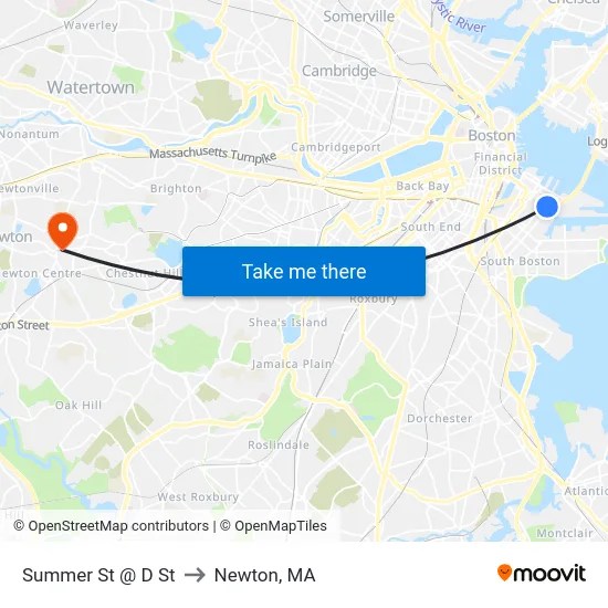 Summer St @ D St to Newton, MA map