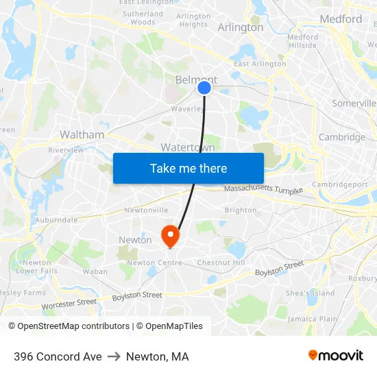 396 Concord Ave to Newton, MA map