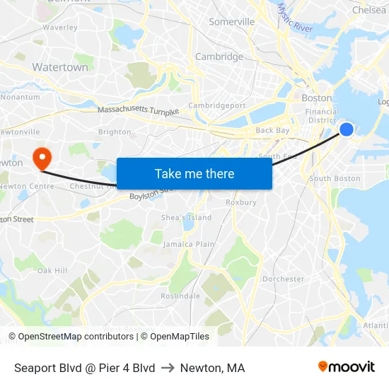 Seaport Blvd @ Pier 4 Blvd to Newton, MA map