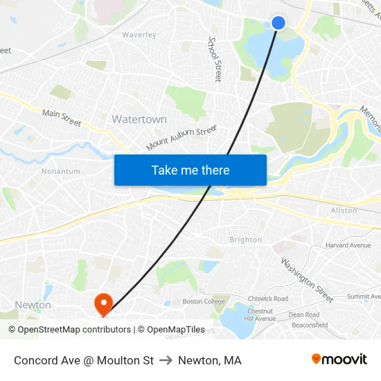 Concord Ave @ Moulton St to Newton, MA map
