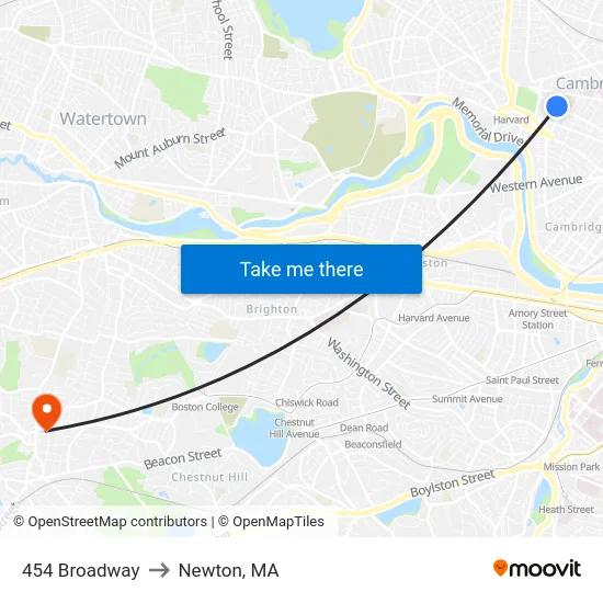 454 Broadway to Newton, MA map
