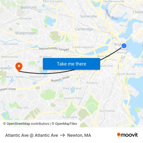 Atlantic Ave @ Atlantic Ave to Newton, MA map