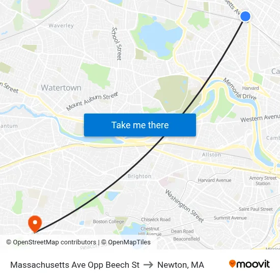 Massachusetts Ave Opp Beech St to Newton, MA map