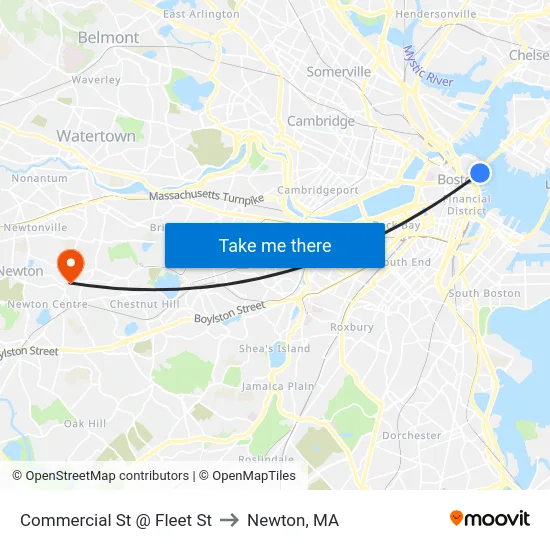 Commercial St @ Fleet St to Newton, MA map