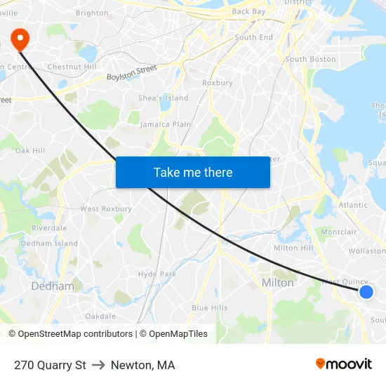 270 Quarry St to Newton, MA map