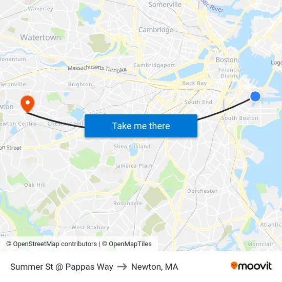 Summer St @ Pappas Way to Newton, MA map