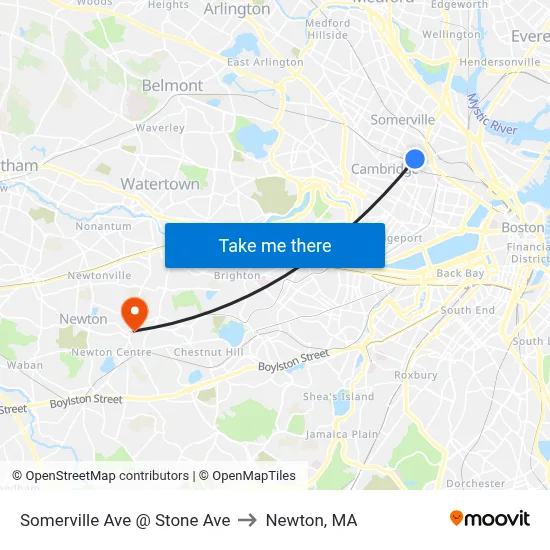 Somerville Ave @ Stone Ave to Newton, MA map