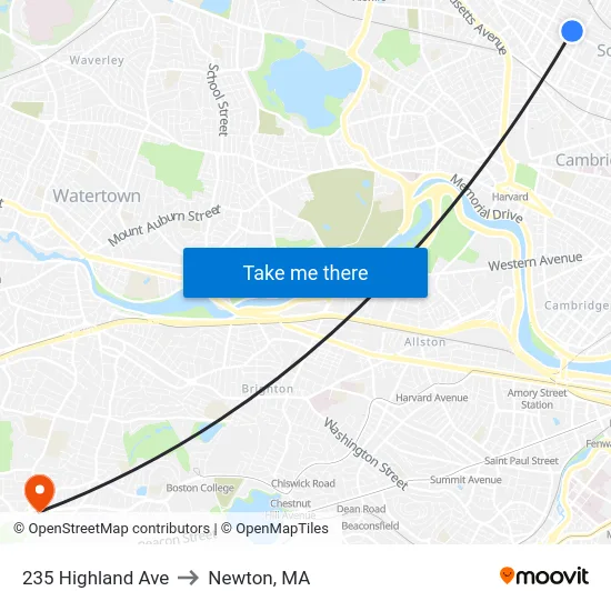 235 Highland Ave to Newton, MA map