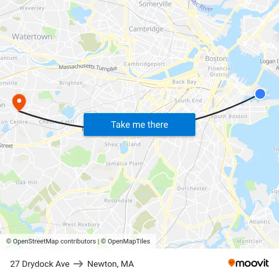 27 Drydock Ave to Newton, MA map