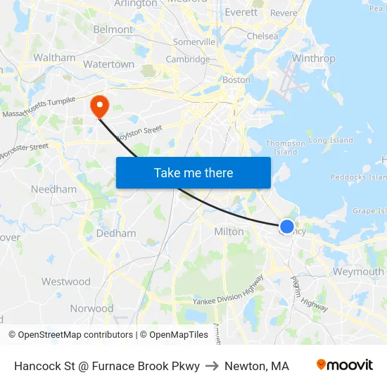 Hancock St @ Furnace Brook Pkwy to Newton, MA map