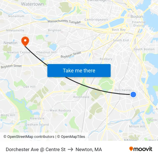 Dorchester Ave @ Centre St to Newton, MA map